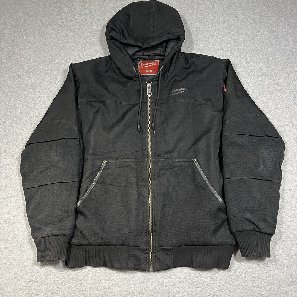 Milwaukee Jacket Mens XL Black Gridiron Canvas Polyester Full Zip Hood Insulated